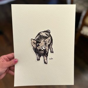 Pig ink & watercolor print 8.5x11in signed and numbered